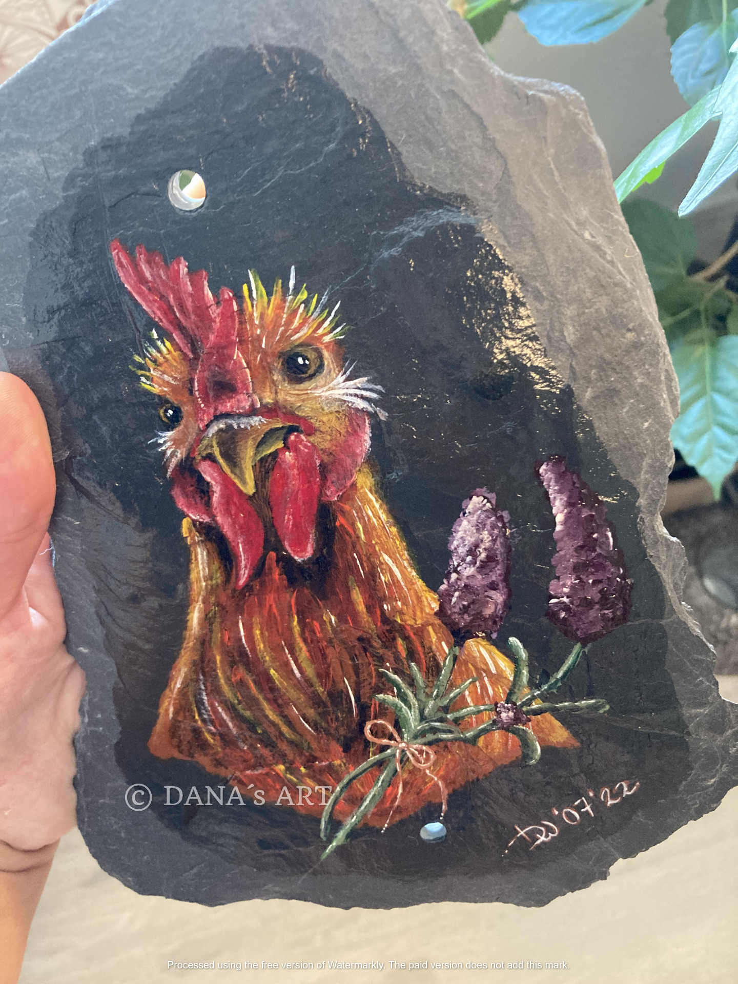 für einen Hühnerliebhaber - Acryl auf Schiefer